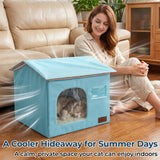 PatiencET Cat Cooling House for 1 Cat, Indoor Cooling Cat House for Summer, Blue Cat Hideaway Bed with Side Ice Packs, Insulated Foil Lining