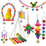 ESRISE 8 Pcs Parakeet Cockatiel Bird Toys, Parrots Cage Accessories Swing Wooden Perch Chewing Toy for Budgerigar, Conures, Love Birds, Finches, Budgies