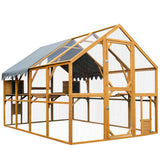 KEIKI 110"L Outdoor Large Chicken Coop with Waterproof Cover, Roosting Platform, Wire Mesh & 2 Lift Small Doors with Locks, Wood Chicken Coop House with Run for Cat Kitten Playpen, Duck, Rabbit, Quail