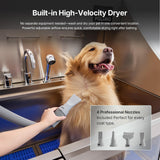 POLIMO Dog Washing Station with Built-in Pet Dryer and LED Display 50" (Right Ramp), 304 Stainless Steel Dog Bathtub for Large Medium Small Dogs, Wash and Dry Grooming Tub with Faucet, Storage Drawer