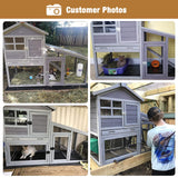 GUTINNEEN Rabbit Hutch for Outdoor Indoor Use, Bunny Cage with PVC Layer and Bottom Wire Netting, Wooden Chicken Coop Rabbit House with UV Roof, Leakproof Tray, Run