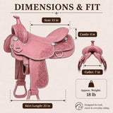 Handmade Black Leather Western Horse Saddle, Floral Tooled Equestrian Tack with Silver Conchos & Stirrups, Trail Riding Ranch Saddle (Pink, 12 inches)