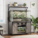 VOWNER Farmhouse Reptile Tank Stand with Power Outlet, 48" X 24" Tabletop Fits up to 120 Gallon Bearded Dragon Tank, Heavy Duty Aquarium Stand with Storage Cabinet, Reptile Turtle Terrarium Stand Grey