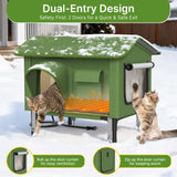 PETIMBER Heated Cat House for Outside - Insulated Outdoor Cat House Weatherproof, Clawsable Feral Cat Shelter with Heated Pad, Escape Doors, Transparent Window, Side Pockets, for Multiple Cats,Large