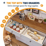 Furnivio Double Tilt Out Trash Can Cabinet with Dog Bowl, 10 Gallons Dog Food Storage Cabinet, Hidden Trash Can Cabinet with Hideaway Drawer for Kitchen, Living Room (White Grain, Double Door)