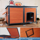 FunXplore 6-Side Insulated Outdoor Dog House, Heavy Duty XXL Dog Kennel with Chew-Proof Iron Frame & Openable Roof, Weatherproof Wood Shelter for Extra Large Dogs