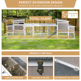 PetsCosset Chicken Coop with Run, Mobile Hen House with Wheels, Indoor/Outdoor Rabbit Hutch, Predator-Resistant, Nesting Box, 3 Perches, Tray, Combinable Design, for Chickens and Bunnies, Grey