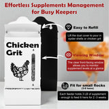 CluckRoots Chicken Grit and Oyster Shell Feeder Combo, No-Spill Weatherproof Heavy-Duty Design, Lift-Off Wall-Mounted Metal Dispenser w/View Window, Chicken Coop Accessories Gifts for Lovers Women