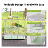 YOOSO WING Bird Carrier Travel Cage - 304 Stainless Steel Portable Folding Bird Travel Cage with Parrot Feeder Cups & Standing Perch for Smaller Birds Conures Lovebird Cockatiel Parakeets (Green)