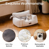 MEWOOFUN Cat Beds for Indoor Cats, Fluffy Cat Couch with Removable Washable Cover, Supportive Small Dog Beds for Puppy & Kitten up to 15 lbs (Beige, 24x19x12)