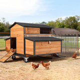 MEDEHOO Large Chicken Coop with Run, Mobile Chicken House with Wheels and All-Around Iron Frame, Chicken Tractor Poultry Cage for 6-8 Chickens, Nesting Box, Metal Pull-Out Tray
