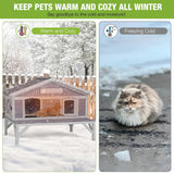 GUTINNEEN Large Outdoor Cat House Insulated Cat House Indestructible Weatherproof Feral Cat Shelter with Openable Hinged Roof, Escape Doors for 1-4 Feral Barn Cats in Winter (43.5"x31.1"x31.2")
