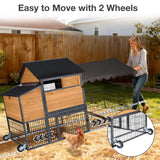MEDEHOO 85.6" Chicken Coop with Wheels and Large Run, Heavy Duty Metal Frame Wooden Hen House for 4-6 Chickens, Mobile Poultry Cage with 3 Nesting Boxes, Waterproof Asphalt Roof & Anti-Predator Locks
