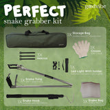 goodvibe Snake Grabber Tool Kit – 6 Piece Set 47" Tool Heavy Duty Snake Tongs Long Grabber Hook Gloves Flashlight & Waterproof Bag Snake Handling Tools with Long Grabber for Snake Catching