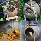 MUYG Crested Gecko Tank Accessories,Gecko Coconut Hut Hideout with Ladder Reptile Hammock Lizards Hanging Plants Flexible Climbing Jungle Vine Leaves Terrarium Decor