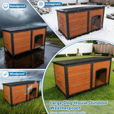 FunXplore 6-Side Insulated Outdoor Dog House, Heavy Duty XXL Dog Kennel with Chew-Proof Iron Frame & Openable Roof, Weatherproof Wood Shelter for Extra Large Dogs