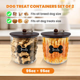 HOYTAMDAR 2 Pack Airtight Dog Food Storage Container,Dog Treat Container Dog Treat Jar with Wood Lids 6x5'',Pet Food Storage Container,Cat Food Container with Scoops,Food Tong,Labels,Pen