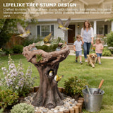 29.53" Tall Water Fountain Outdoor with Birds, Bird Bath Fountain with Removable Feeding Bowl Tree Trunk Design Resin Freestanding Water Fountains for Outside, Garden, Patio, Lawn, Yard