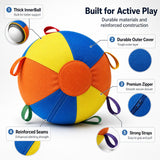 PETNOME Herding Ball for Dog with Durable Handles,Inflatable 18 Inch Herding Calming Jumbo Ball for Medium Large Dog Horse Outside Training Push Chase & Roll Blue Yellow Orange