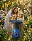 LITUDISO Ceramic Bird Bath for Outdoors – 21.5 Inch Heavy Duty, Diamond Blue Design for Garden & Patio Décor, Perfect for Bird Watching & Outdoor Spaces