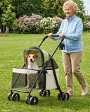 GTPLAYER Foldable Pet Stroller for Small Dogs & Cats up to 33 lbs, Pet Stroller with 360° Swivel Lockable Front Wheels, Rear Brakes, Safety Tethers, Breathable Mesh, Cup Holder, Lime Green