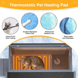 PETIMBER 2-Story Insulated Outdoor Cat House with Heated Pad, Insulated Liner, Escape Door, Winter Weatherproof Outdoor Heated Feral Cat Shelter, Wooden Cat House for Multiple Cats, Grey