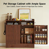 Tilt-Out Trash Can Cabinet with Storage, Dog Feeding Station, Dark Walnut