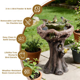 29.53" Tall Water Fountain Outdoor with Birds, Bird Bath Fountain with Removable Feeding Bowl Tree Trunk Design Resin Freestanding Water Fountains for Outside, Garden, Patio, Lawn, Yard