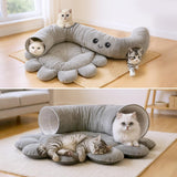 VIEFIN Cat Tunnel Bed for Indoor Cats, Peekaboo Cat Cave Bed with 20 Pcs Cat Toys, Soft Cat Donut Tunnel for Kitten Large Cats, Grey Octopus