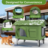 PETIMBER Heated Cat House for Outside - Insulated Outdoor Cat House Weatherproof, Clawsable Feral Cat Shelter with Heated Pad, Escape Doors, Transparent Window, Side Pockets, for Multiple Cats,Large