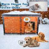 FunXplore 6-Side Insulated Outdoor Dog House, Heavy Duty XXL Dog Kennel with Chew-Proof Iron Frame & Openable Roof, Weatherproof Wood Shelter for Extra Large Dogs