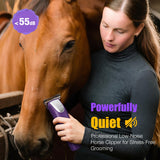 FuzzyFix Professional Horse Clippers Cordless Low Noise, Detachable Wide Blade 2 Speed Grooming Clippers Kit for Thick Coat Long Hair, Heavy Duty Electric Horse Trimmer for Livestock Dogs Cats