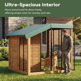 Aoxun 7' x 5' Large Outdoor Cedar Wood Dog House, Weatherproof Dog Kennel with Roof, Rear Door, Secure Lock & Built-in Storage for Medium to Large Dogs