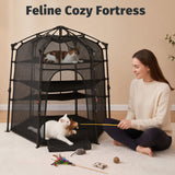 Catio Outdoor Cat Enclosure Pop up Cat Tower Tent Cat Playpen w/Breathable Mesh Portable Catio Kitten Pet Animal Play Pen Indoor Enclosed Kitty Patio Balcony Camping(Hexagonal,XL)
