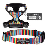 Lucky Love Dog Bundle - Medium No Pull Dog Harness & Adjustable Collar, in Stylish Hippie Pattern, Durable & Comfortable for Pet Dogs, Suitable for Puppies & Adult Dogs