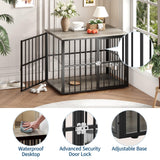 GarveeHome 43" Large Dog Crate Furniture with Double Doors, Heavy Duty Indoor Pet Cage Pet House with Lockable Dog Kennel Furniture & Side End Table for Large/Medium Dogs Wooden Decorative