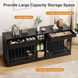 GarveeHome Dog Crate Furniture for 2 Dogs, Dog Kennel Indoor with Storage and Feeding Bowls, Double Dog Crate TV Stand for Small Medium Dogs, Black