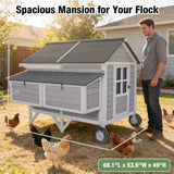 Portable Outdoor Chicken Coop with Wheels, Easy to Move Large Poultry Cage for 4-6 Hens, All-Weather Wooden Hen House with Strong Iron Frame