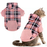 EXPAWLORER Plaid Cat Hoodie - British Style Warm Cat Sweater Shirt with Leash Hole,Pet Clothes Outfits,Winter Coat Apparel for Puppy Cats Girl Boy-Kitten Apparel,Pink S