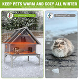 GUTINNEEN 2-Story Heated Cat House for Outside Large Outdoor Insulated Cat House Weatherproof Cat Shelter with Insulated Liner, Heating Pad, Chewproof Cable, Escape Doors for 2-5 Feral Cats