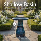 Sunnydaze 21" H Ceramic Bird Bath for Outside - Hand-Painted Outdoor Bird Bath Bowl, UV/Frost-Resistant Finish - Galaxy Blue