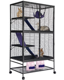 Garvee Metal Small Animal Cage,64 in H Ferret Cage for Small Animals - 4 Tier Large Hamster Cage with Removable Ramp, Hammock, Extra Storage Stand,Removable Tray for Ferret, Chinchilla, Hamster