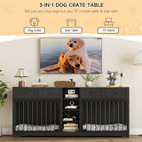 GarveeHome 82" Double Dog Crate Furniture with Drawers and Shelves, Black