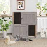 Garvee Cat Litter Box Enclosure for 2 Cats, Double Hidden Litter Box Furniture Cabinet with 2 Scratch Mat and Scratch Post, Modern Farmhouse Wooden Enclosed Cat Washroom, End Side Table