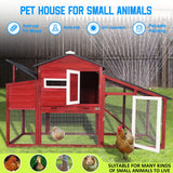 PetsCosset 71.3" Chicken Coop Wooden Backyard Hen House Indoor Outdoor Two Story Poultry Cage with Run, Chicken Nesting Box, Pull Out Trays and Anti-Slip Asphalt Ramp