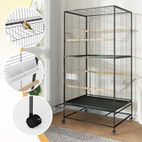 GarveeHome 66 Inch Large Bird Cage, Bird Cage with Rolling Storage Stands, Feed Bowls, Wide Tall Parrot Cage for Parakeets, Conures, Cockatiel, Cockatoo (Black 66 in)