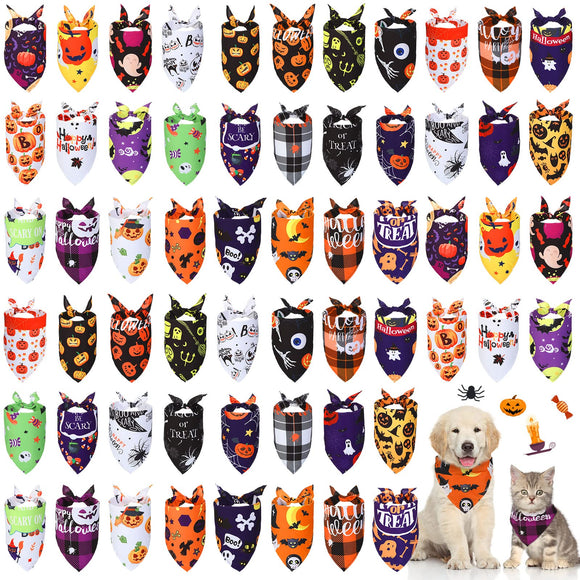 60 Pcs Halloween Dog Bandanas Bulk Holiday Dog Bandanas Adjustable Dog Bibs Triangle Dog Scarf Holiday Pet Costume for Small to Large Pet Dog