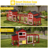 Aivituvin Mobile Chicken Coop with Wheels for 4-6 Chickens, Backyard Expandable Chicken House Duck Cage with Run, 2 Nesting Boxes, Easy Clean Pull-Out Tray, Leak-Resistant Asphalt Roof, 82.4"(Red)