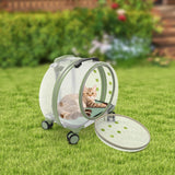 Cat Carrier with Wheels, Breathable Cat Rolling Carrier with Telescopic Handle, Bubble Cat Backpack Carrier, Clear Pet Travel Bag for Small Dogs Pets, up to 19lbs, 15.7" x 10.6" x 17.7" (Green)