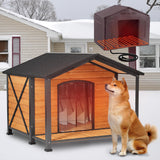 MEDEHOO Extra Large Heated Dog House Outdoor Dog House Insulated for Winter with Heating Pad Full Iron Frame Asphalt Roof for Backyard Garden